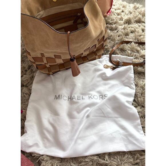 Michael Kors Vivian Large Suede Leather Hobo Bag Acorn Brown Crossbody Strap - Picture 9 of 9